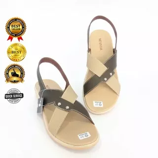 Sandal Sepatu Wanita Tali Silang Warna Kombinasi Coklat Krem