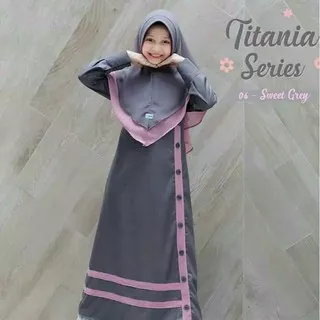 Titania Kids 7-10 Thn Gamis Set Hijab Grey Dusty Busana Muslim Anak Ngaji Lebaran Ramadhan Murah