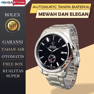 Jam Tangan Pria Rolex Automatic Super Analog Tali Rantai Stainless Date Tanggal Aktif Anti Tahan Air