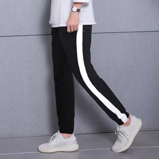 CELANA PANJANG PRIA CELANA IMPORT adem KEREN KEREN SPORT FASHION E6D3 SIMPLE AWET LAKI LAKI CELANA COWOK GOOD GROSIR PREMIUM MURAH IMPORT CELANA DISTRO ready Celana Joger Pria Surfing Distro Premium Training Side List Olahraga - Hitam Putih, M J0G4