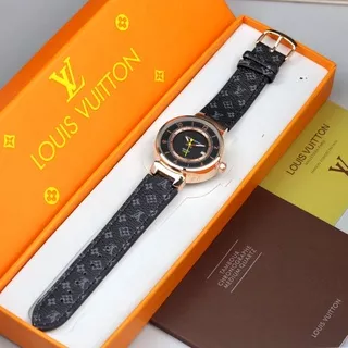 JAM TANGAN WANITA ELEGAN PLAT POLOS TANGGAL AKTIF TALI KULIT TAMPILAN BAGUS BANGET COCOK BUAT MUNCAK PESTA OOTD DLL