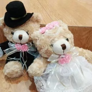 Boneka Teddy Bear Wedding couple pengantin ukuran 22.5cm