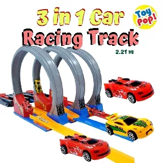 Mainan anak laki-laki mobil balap trek 3 in 1 Speed Car Racing Track 2.21m 3 Loop 3 Mobil