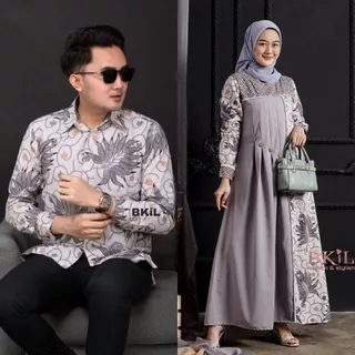 Baju couple batik keluarga - seragam batik acara formal couple blues kemeja dan gamis size M L XL XXL