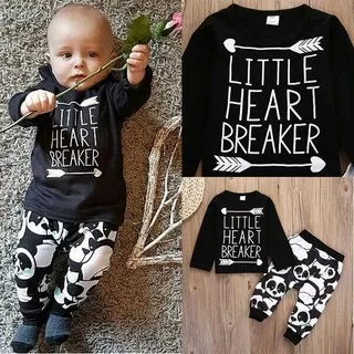 baju bayi setelan atasan kaos lengan panjang heart breaker baby boy hitam NB-2 tahun import murah