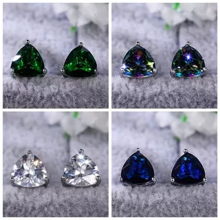 Minimalist Triangular Cubic Zirconia Stud Earrings For Women White/Multicolored/Green/Blue Colors Fashion Girls Jewelry