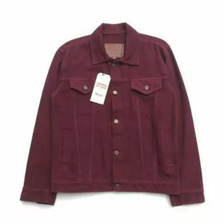 Bisa bayar d itempat Jaket jeans denim oversize wanita cewek warna merah maroon size M L XL jumbo