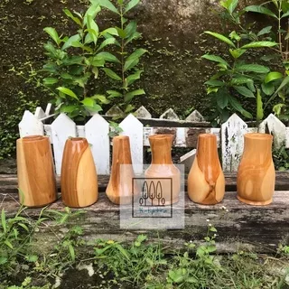 Vas kayu bubut vas bunga pot bunga jati T15