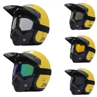 Helm Bogo Jpn Retro Kuning Doff set Google mask Topi Panjang