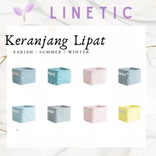 Keranjang Basket Lipat Desktop Storage Box Multifungsi Cotton Linen