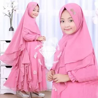 221-3 Setelan Muslim Anak Cewek Little Love Hati JR548 Baju Muslim Anak Perempuan Kayra Babypink Can