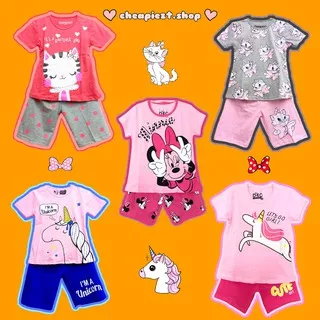 Baju Setelan Kaos Anak Perempuan Cewek usia 1 2 3 4 5 6 7 8 9 10 tahun motif Karakter Kartun Marie Cat Unicorn Promo Murah
