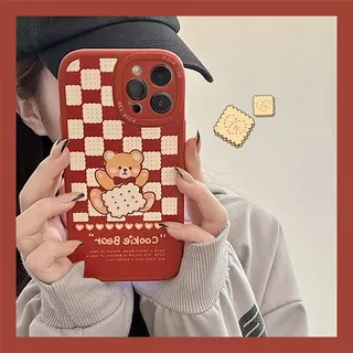 Red Plaid Biscuit Bear Lambskin anti-drop phone case For 13Pro Max 13Pro 13 12ProMax 12Pro 12 11 Pro Max IX Xs Max XR iPhone 7 8 Plus Full Cover case