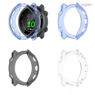 Super PU Soft Edge Shell Glass Screen Protector Film Case Frame Compatible With Garmin~Forerunner 158/55 Fr158 Fr55 Watch Protective Bumper Cover