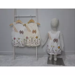 ( 6-18 Bulan ) Baby Dress Perempuan Balon Putih Cream Cantik Free CD Baby