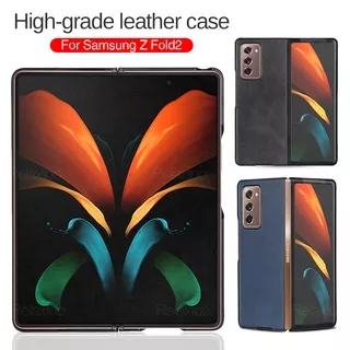Luxury PU Leather Texture Back Cover for Samsung Galaxy Z Fold2 Fold 2 Folder 2 5G Case Silicone Frame Shockproof Casing