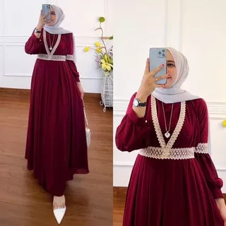 GAMIS CERUTY BABYDOLL APLIKASI RENDA FULL FURING TERBARU QAISHA DRESS GAMIS KONDANGAN PESTA TERLARIS GAMIS SERUTY PAKAIAN MUSLIMAH WANITA DEWASA GAMIS WANITA MURAH GAMIS MALAYSIA FASHION OUTFIT WANITA