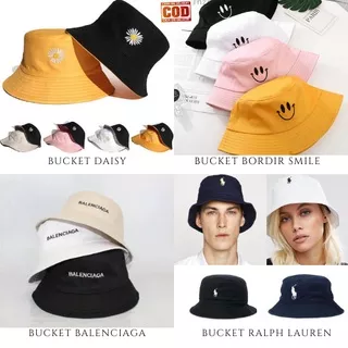 BUCKET HAT / TOPI BUCKET BORDIR DAISY / SMILE / BALENCIAGA / RALPH LAUREN PRIA WANITA REMAJA DEWASA KOREAN STYLE