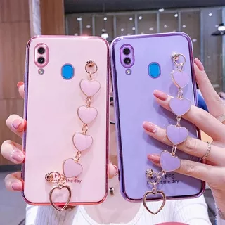 Small fresh mobile phone case Samsung A10S M01S A20S Love Heart Chain Bracelet Strap Silicone Soft Case