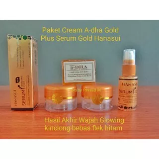 Paket adha gold Cream pemutih wajah Glowing bebas flek hitam A-dha Gold Plus Serum Gold Hanasui