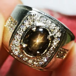 TERMURAH BERKUALITAS !!! NATURAL BLACK STAR SAPPHIRE BATU PERMATA CINCIN PRIA