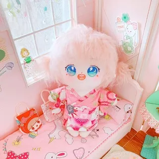 Sweet Cherry Powder Kimono Skirt 20cm Plush Doll Clothes Star Cotton Doll Dress Up Wear
