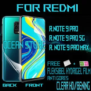 Clear HD/Hydrogel Antigores Jelly /Anti Gores Hydrogel/Depan & Belakang/Xiaomi Redmi note 9 Pro/Note 9 Pro 5G/Note 9 Pro Max | OS95