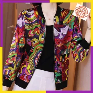 Coat Wanita Import Eksklusif 2020 Fashion Flower Silk Bomber Jacket Women Summer Soft Coats Long