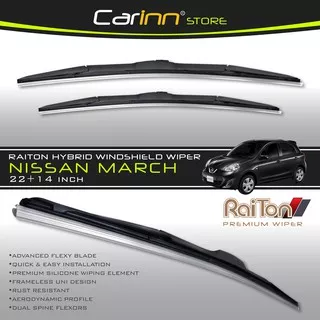 Raiton Sepasang Wiper Hybrid Kaca Depan Mobil Nissan March 22 & 14 -2 Buah/Set - Hitam