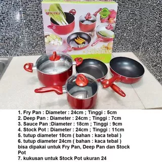 Paling Laku Supra Rosemary Cookware - Supra Panci Set 7pcs Red