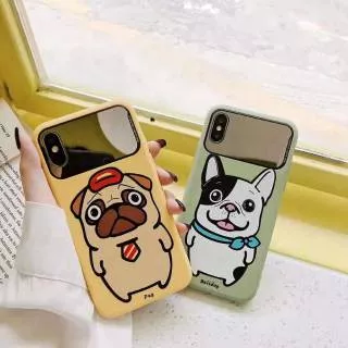 Cute Yellow Green Dog Top Mirror Soft Case iPhone 6/6+/6s/6s+/7/7+/8/8+/X/Xs/Xs Max/Xr