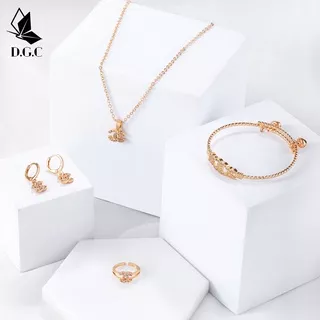 ??COD?Titanium Set Perhiasan Kalung Gelang Cincin Anting Korea Perhiasan Anak Satu Set D460