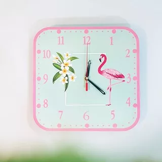 Jam Dinding Motif Burung Flamingo Flower Wall Decor Hiasan Pajangan Dekorasi Rumah Kamar Tidur