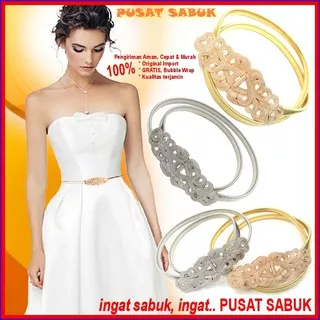 Sabuk Belt Per Fashion Ikat Pinggang Gesper Dress Cewek Daun emas Elastis Gold Wanita obi Karet baru