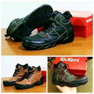 TS Sepatu Boots Pria Safety Kulit Asli Kickers Boot A Murah Kerja Cowok Proyek Tracking Hiking