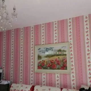 Wallpaper dinding uk 45cmx10m kode 3083 garis pink bunga