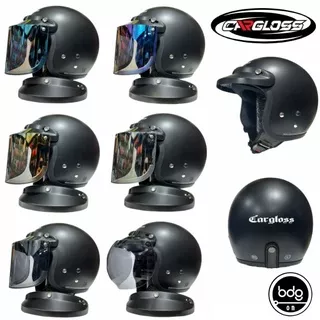 HELM CARGLOSS RETRO HITAM DOFF + VISOR DATAR CEMBUNG