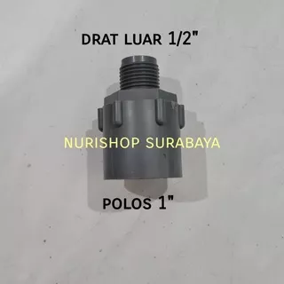 Sok Drat Luar 1/2 x 1 / shock drat / shok/ valve sock pvc 1/2 x 1