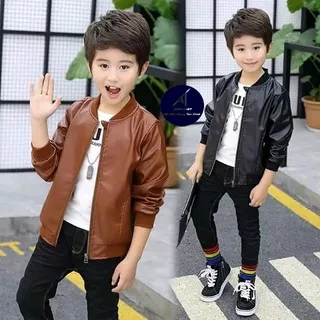 Jaket Kulit anak laki-laki / perempuan model Bomber Bahan Vienna 100% Umur 3-12 tahun