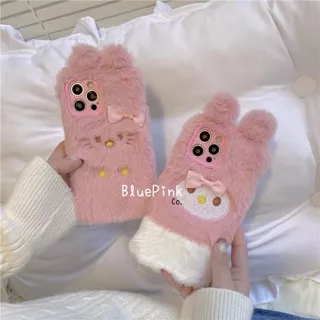 IPhone 13 12 11 Pro Max X 8 7 8+ 7+ 6 6s 5 5s Plus Case Cute Lucu Fur Bulu Soft Halus Softcase Silicon Pink Sanrio My Melody Hello Kitty Cat Kucing Girl Sweet