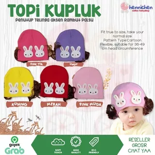 Topi Kupluk Cute Fashion Penutup Telinga Rajut Aksen Rambut Palsu untuk Bayi/Anak Perempuan
