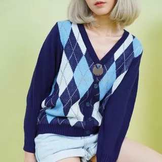 Wintermelon Knit Cardigan by MAMBI KNITWEAR | korean knit cardi motif diamond