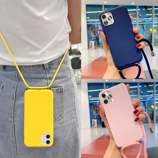 Case iPhone X 6 6S 7 8 Plus XS MAX XR 11 PRO MAX 3D cut Rope Yellow Light Pink Blue Lanyard TPU 3D phone case