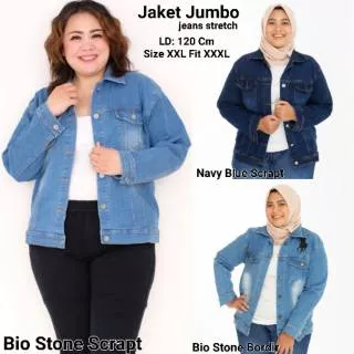 Jaket Jeans Wanita Jumbo XXL fit XXXL . Jaket Jeans Jumbo .  Jaket Jeans Big Size Murah . Jaket Oversize