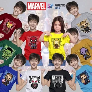 Akeyo Kids T-shirt 1-10 Tahun Unisex Kaos Marvel Avengers Chibi Chara Edition Series | Cotton Combed 30S Lengan Pendek | Superhero Baju Anak Laki Perempuan Tumblr Tee Short Sleeve Allsize Oversize Bigsize Viral Cartoon
