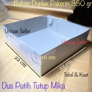 Dus Box Kotak Putih Tutup Mika 22x22x10 MINIMAL 10 PCS / Dus Box Kotak Nasi Putih 22 x 22 x 10 / Dus Box Kotak Kue Tart 22x22 x 10 / Dus Box Kotak Hampers 22x22x10 / Dus Box Kotak Puding Pudding 22 x 22 x 10