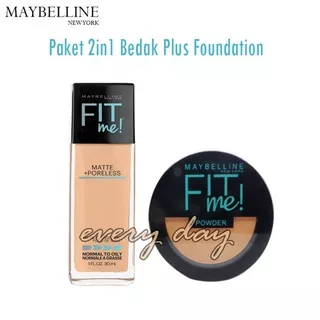 Paket Maybelline Fite Me Makeu Up Set Bedak Fit me Matte+Poreless powder Plus Foundation Fit Me