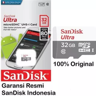 Sandisk MicroSD Ultra 32Gb Class 10 80mbps NA Original Resmi