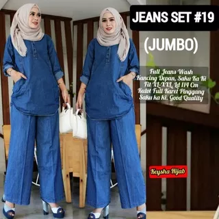 Jeans Set #19 Setelan Kulot Wash Jumbo Ld 114 Jumbo XXL Daily One Set Polos By Keysha