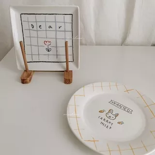 Jill Plate - Piring Korea Aesthetic Homecafe Minimalis Alas Makan Keramik Kaca Motif Estetik Polos Vintage Retro Home cafe Plate Piring Dessert Unik Lucu Properti Foto Pajangan Dekorasi Peralatan Makan Minihome